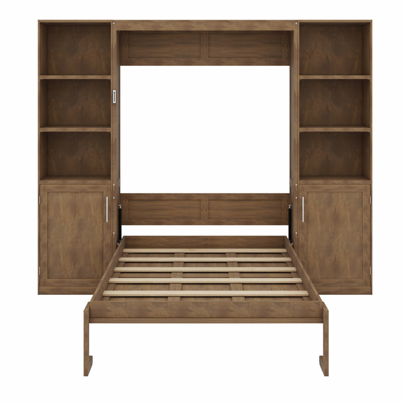 Lit escamotable moderne en bois avec tablettes et armoires de rangement intégrées
