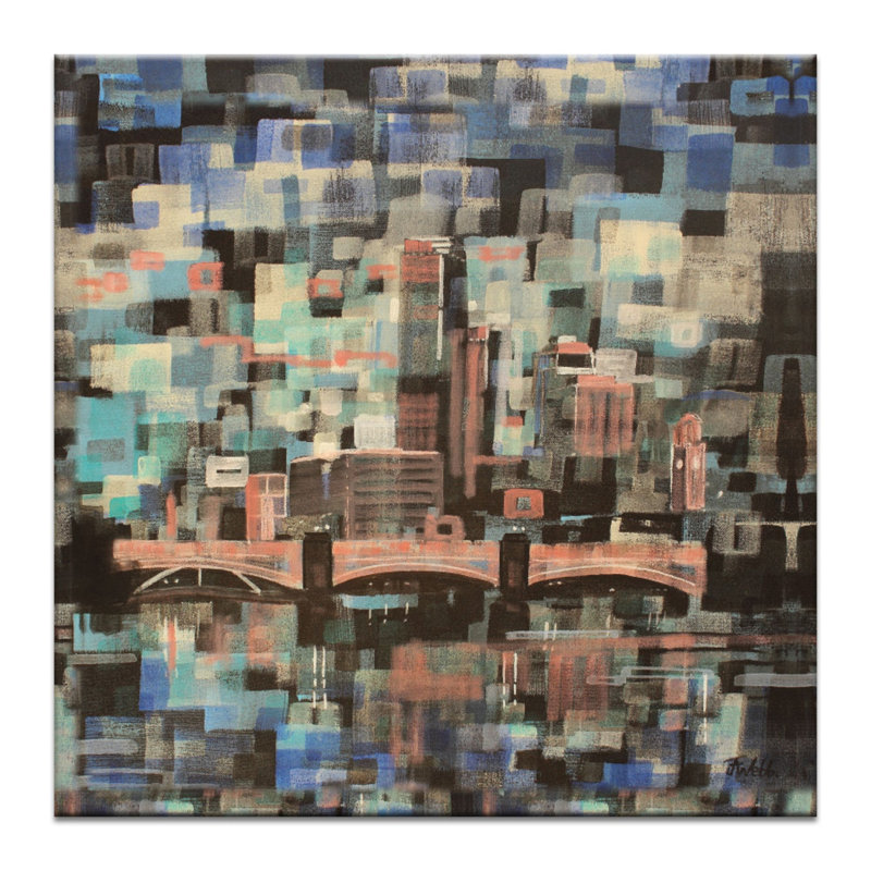 Yarra Morning by Jennifer Webb - Wrapped Canvas Print, Pink/Blue, 76 cm H x 76 cm W