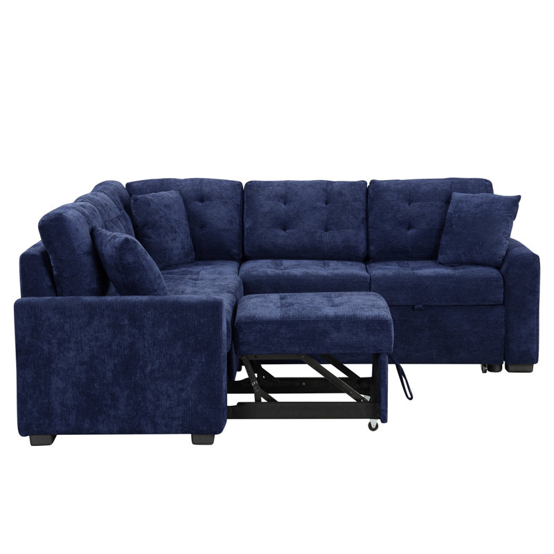 Modern Sofa 82.6" L-Shape Sofa Bed Pull-Out Sleeper Sofa With Wheels, USB Ports, Power Sockets