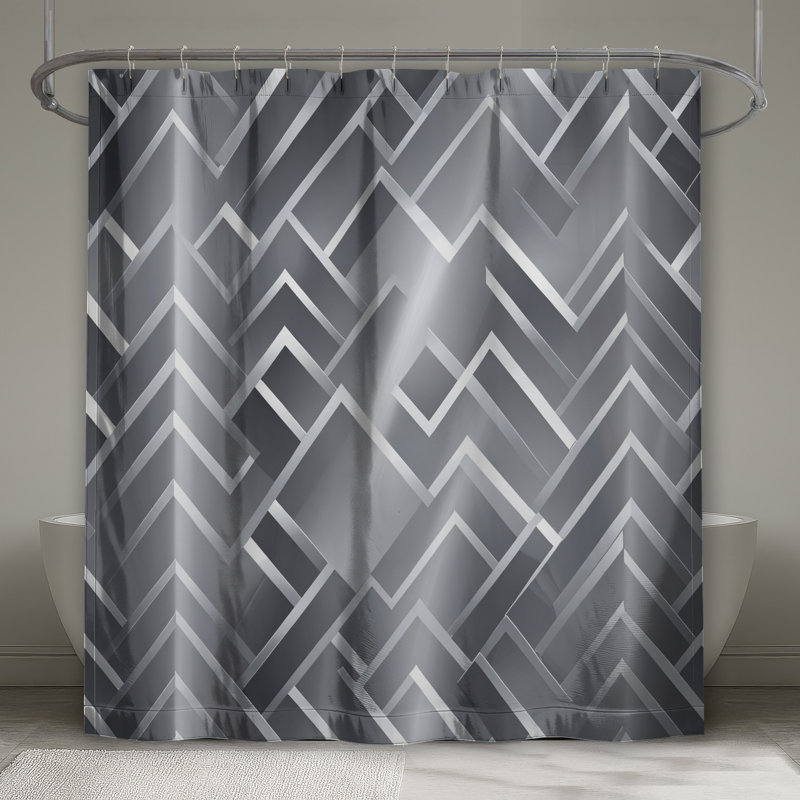 Rideaux de douche argentés à motif zigzag très long, L 70 po x H 84 po