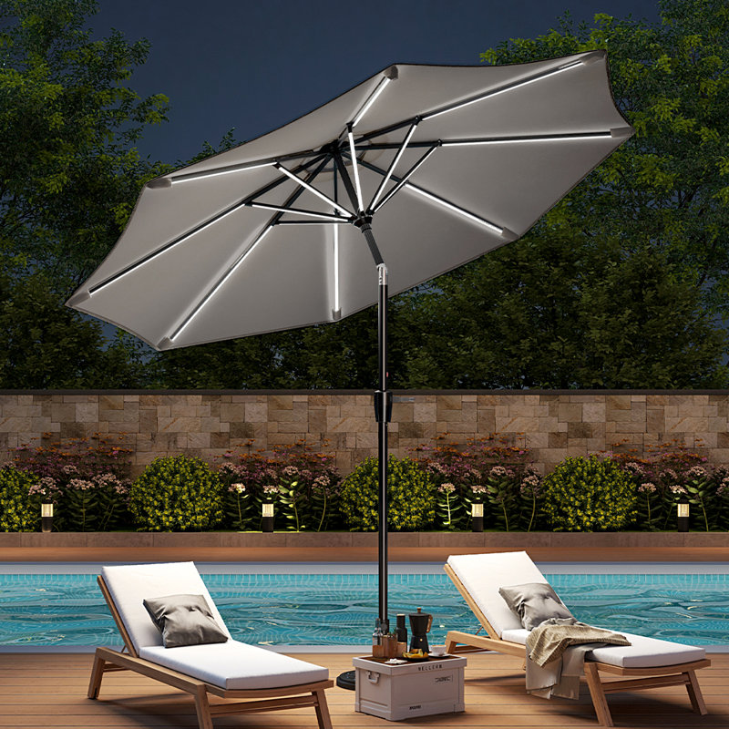 Aita 3m Traditional Parasol with LED Light, Light Grey
