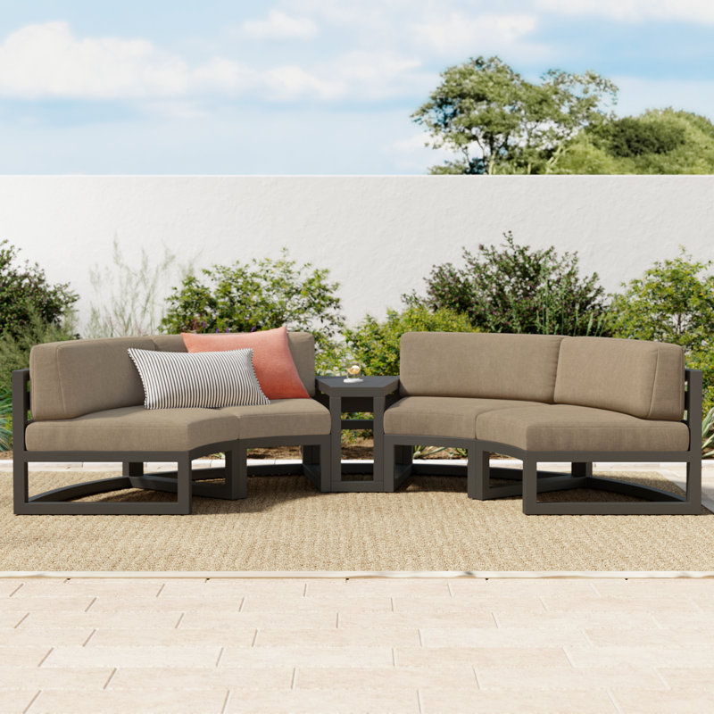 Bergeron Outdoor Curved Patio Sectional with Sunbrella Cushions, Spectrum Peacock Sunbrella® Plainweave, Slate