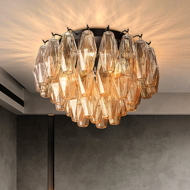 Plafonnier en cristal, Six lumières, H 11 po x l 22 po x P 22 po, Noir