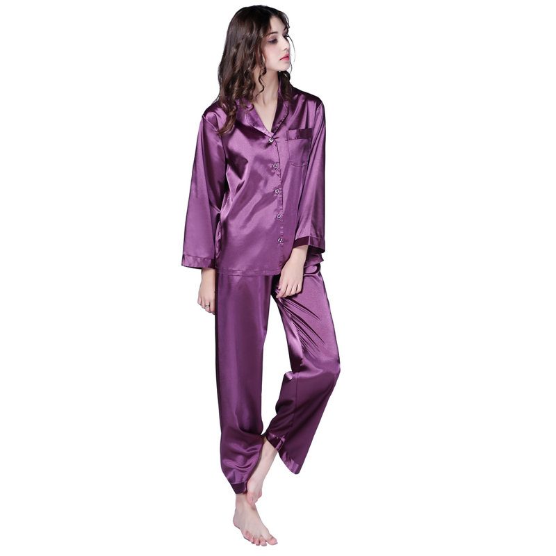 Ensemble de pyjama à deux pièces en satin pour femme, M, Mauve