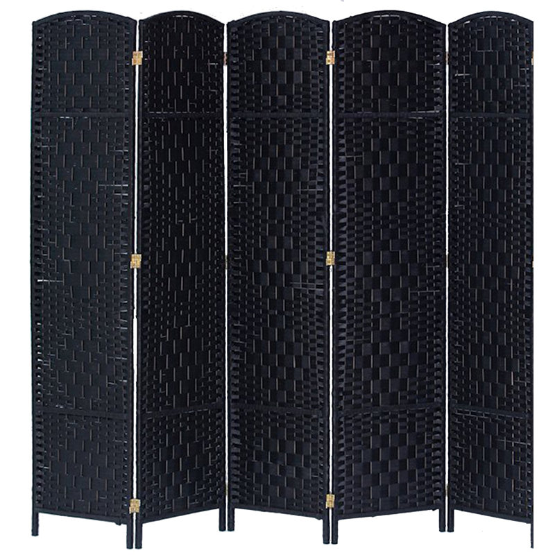 Paravent pliant en bambou de 71 po de hauteur avec garniture en bambou, 5, Noir, H 71 po x l 87 po x P 1 po