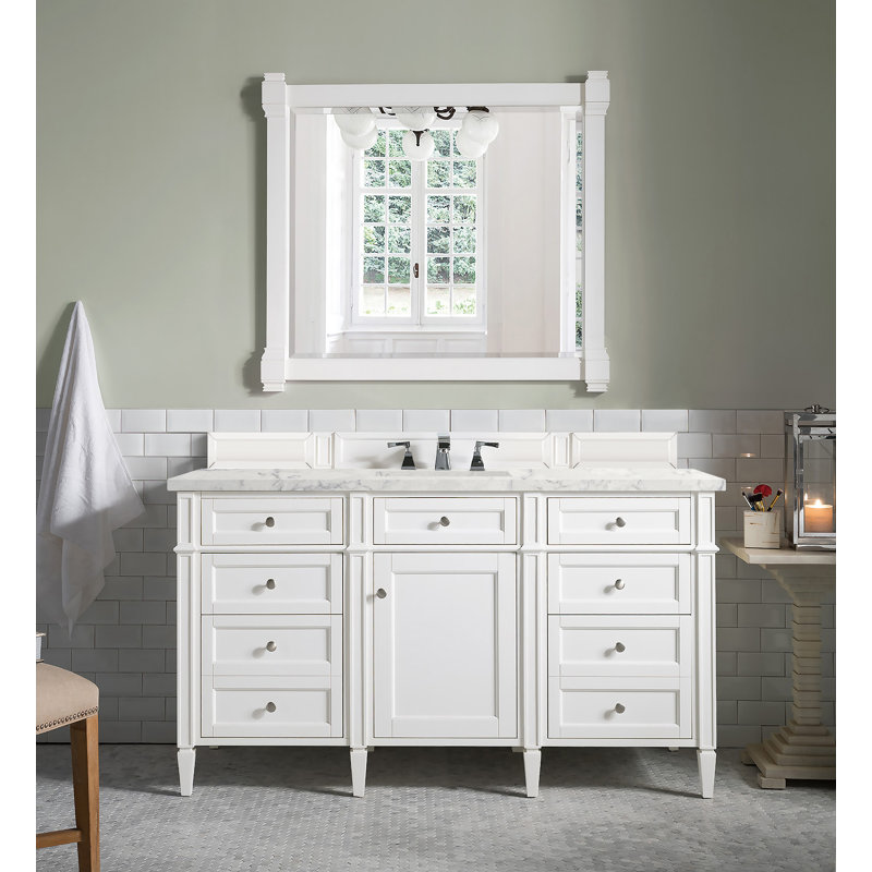 Brittany 60 in. Single Vanity, Smokey Celadon, Eternal Jasmine Pearl, 8" Widespread