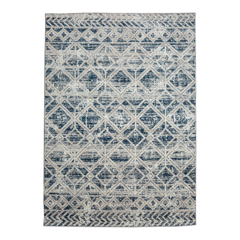  Kainaan 1243 Blue Geometric Area Rug, Rectangle 3'3" x 4'11", Blue