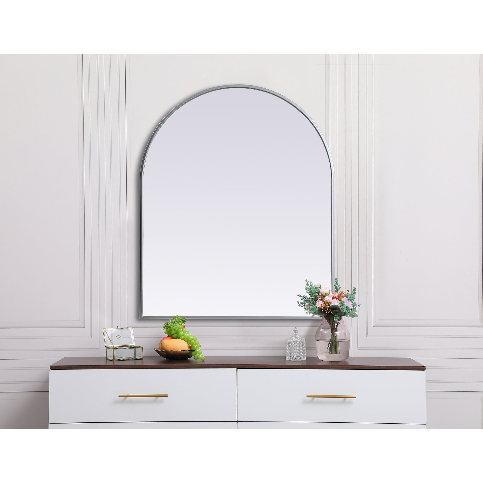 Sabine Metal Arch Wall Mirror, Silver, 36" x 30"