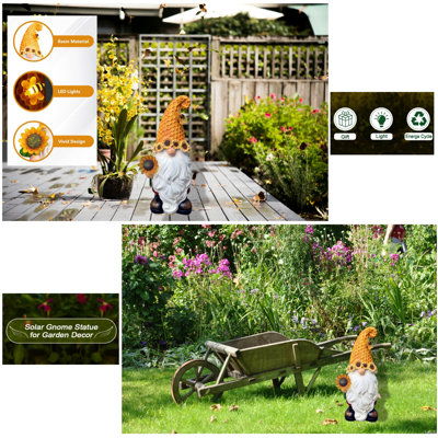 Solar Sunflower Gnome Statue With LED Lights, Waterproof Outdoor Garden Decor For Yard, Patio, Lawn - Gift For Mother's Day, Housewarming, Thanksgiving