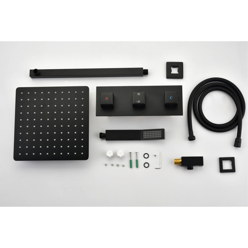 Matte Black Brass Shower System - 10" Rainfall Head & Handheld , Bathroom Luxury Rain Mixer , Wall Mounted, Easy To Install With American Standard Connections, Self-Cleaning Nozzle, Rough-In Valve