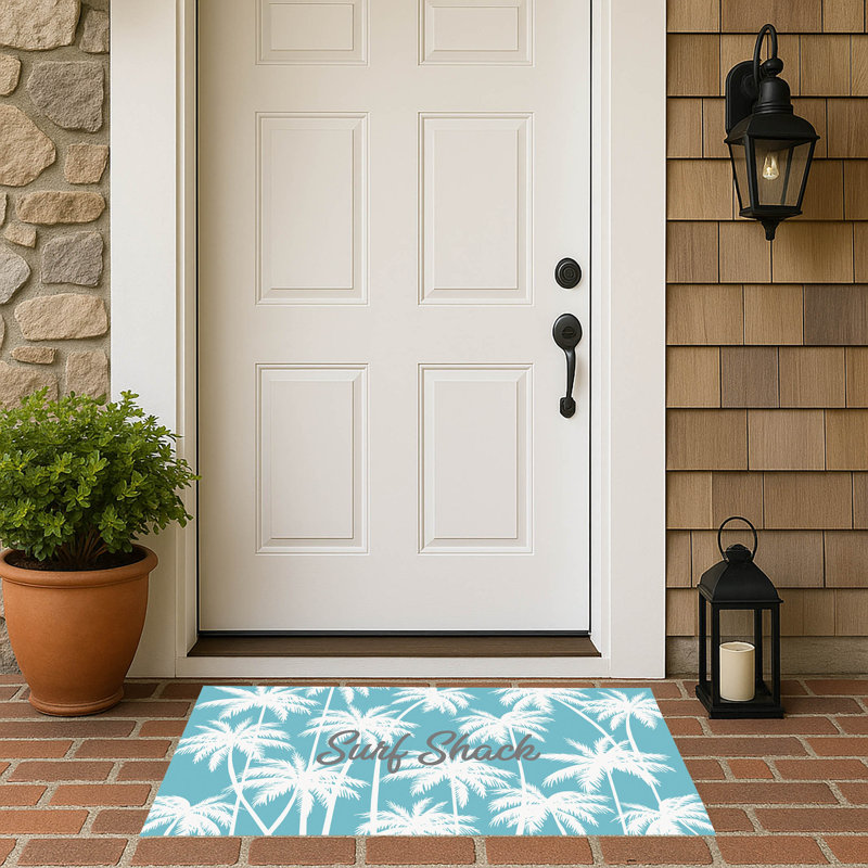 Palm Surf Shack Outdoor Doormat, Blue, 21'' W x 34'' L