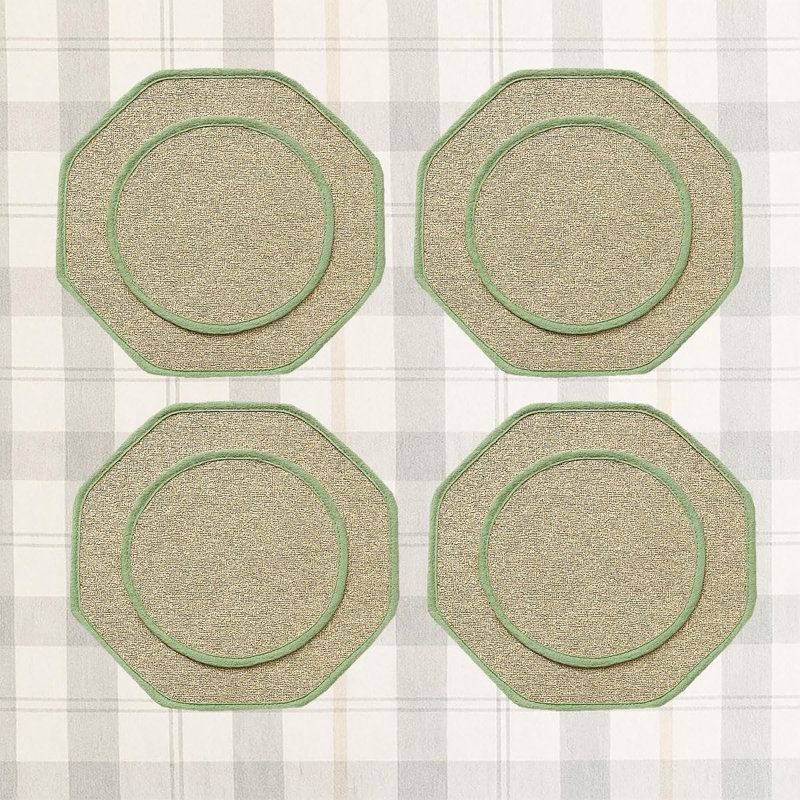 Ensemble de 4 napperons rustiques en jute tissés en forme d'octogone, ensemble de 4, Vert / Naturel