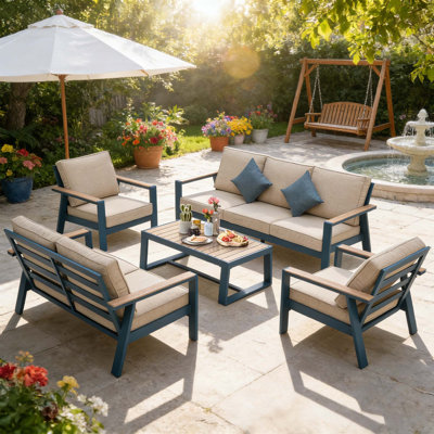 5 Piece Aluminum Frame Outdoor Seating Group With Cushions