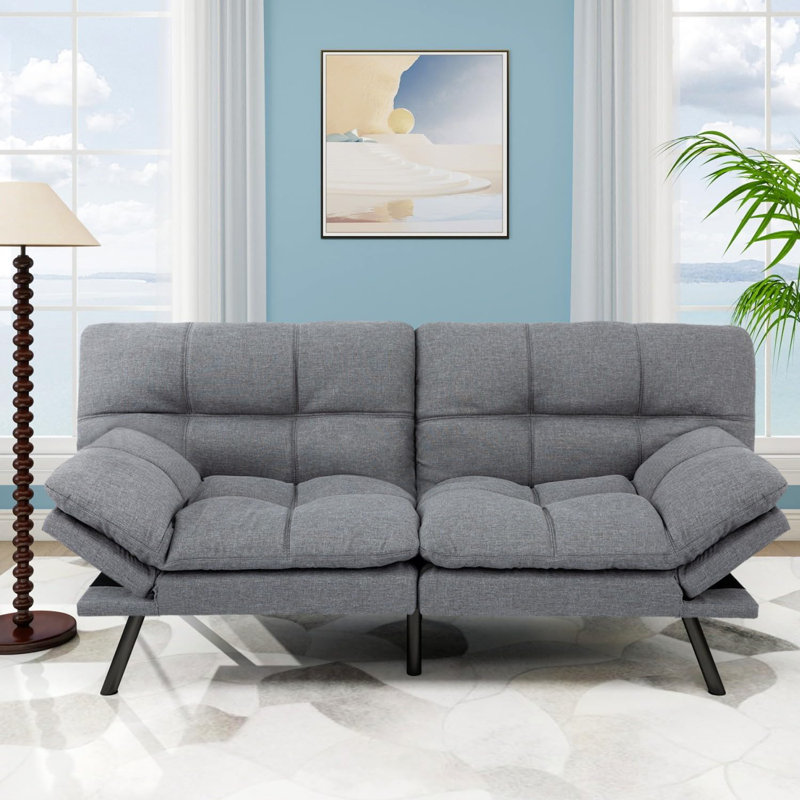 71" Futon Sofa Bed with Adjustable Armrest & Backrest , Multifunctional Love seat Convertible Sofa for Living Room, Apartment, Office