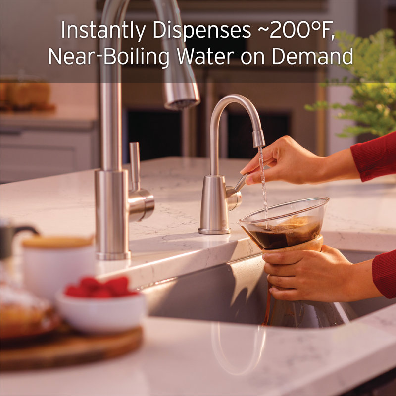 HOT250 Instant Hot Water Dispenser System, Single-Handle 8.21 in. Faucet with 2/3-Gallon Tank, Satin Nickel