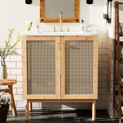 Meuble-lavabo de 30 pouces avec rangement spacieux - Bassin en céramique naturel de 30 po aux accents dorés élégants, fabrication durable