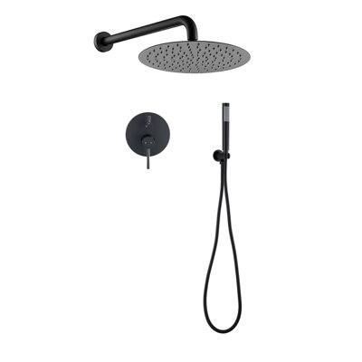 Système de douche mural 10 po avec douchette à main à deux poignées, ensemble de garniture de douche en laiton avec valve brute