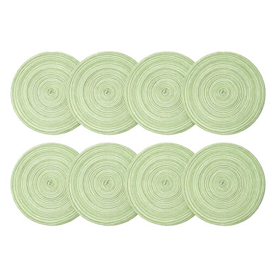 Green Set of 8 15 Inch Circular Braided Polyester Placemats, Heat Resistant Anti Scald Table Coaster Mats for Home Kitchen Dining Table Daily Use