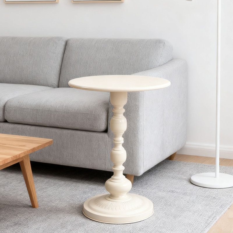 Table de bout ronde élégante avec base piédestal, H 21,19 po x l 15,69 po x P 15,69 po, 1, Crème, crème