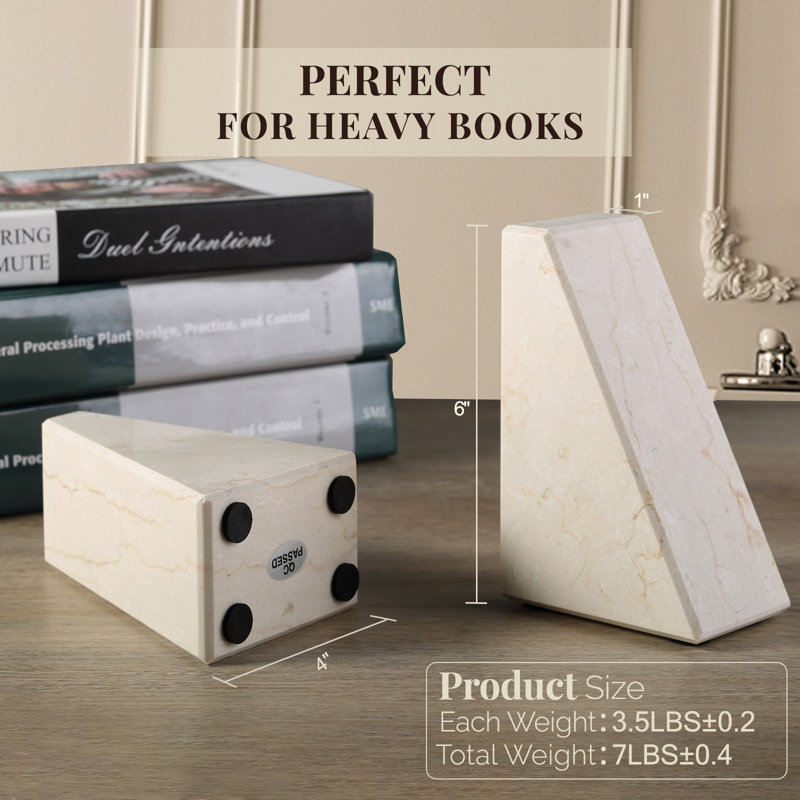 Serre-livres en marbre (ensemble de 2), Beige/gris, H 2,54 po x l 5,93 po x P 3,98 po