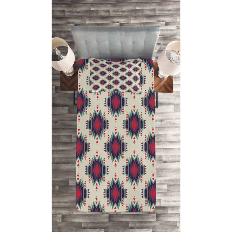 Rustic Polyester Geometric Shapes Coverlet, Twin Bedspread + 1 Sham
