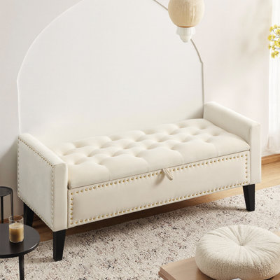 47" W Velvet Upholstered Flip Top Storage Bench
