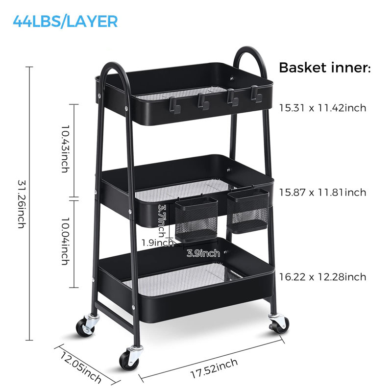 Chariot H 31,26 po x l 17,52 po, Noir