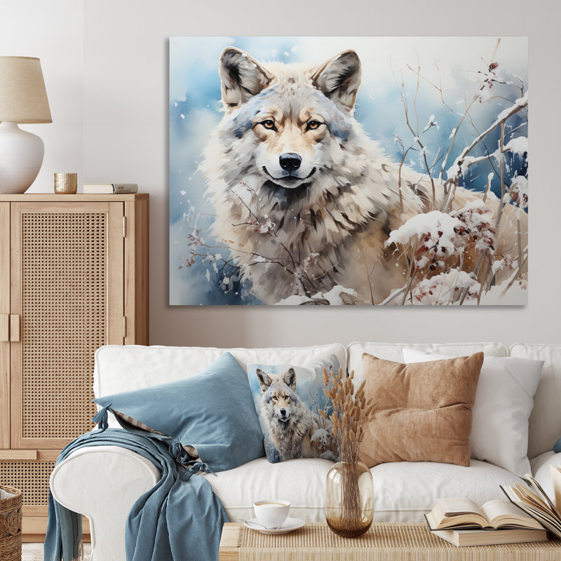 Wolf Winters Embrace - Décoration murale animaux, Toile tendue, H 34 po x l 44 po x P 1,5 po