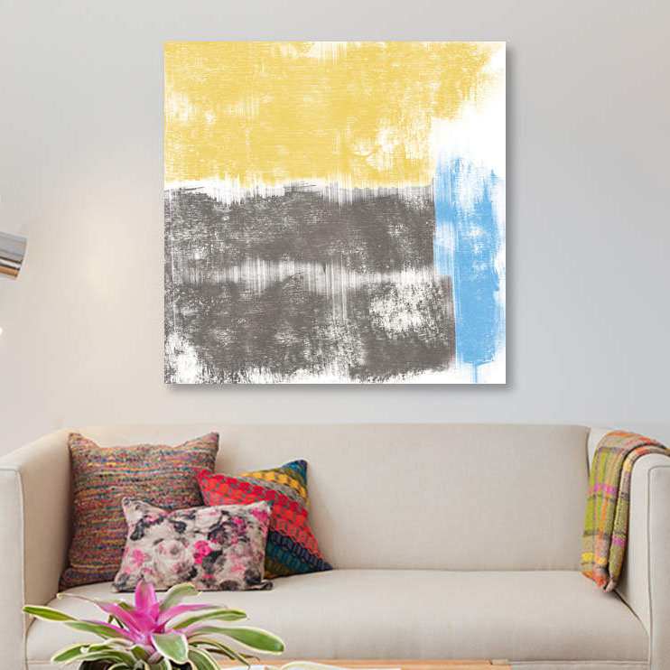 «Yellow Geo», reproduction sur toile, H 37 po x l 37 po x P 1,5 po, Toile tendue, Pas de tapis
