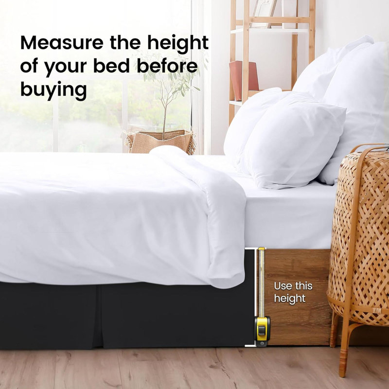Jupe de lit grand à 3 côtés avec chute sur mesure, 100% microfibre, qualité hôtel, solide, Noir
