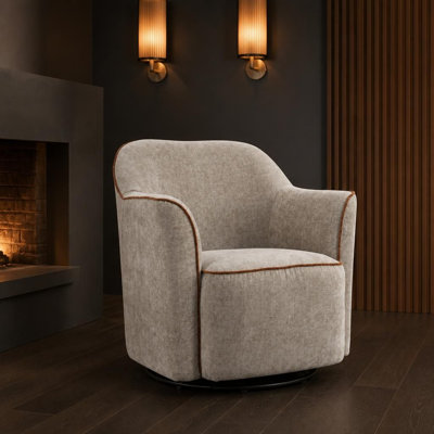 Fauteuil pivotant à 360°, fauteuil tonneau revêtu de chenille avec accoudoirs évasés et passepoil contrastant élégant, fauteuil moderne et ergonomique avec coussin moelleux haute densité et piètement stable en fer