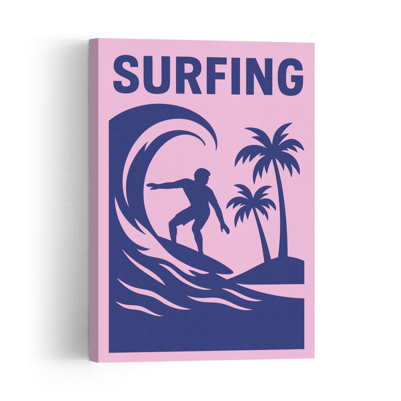 Affiche murale abstraite de surf, palmiers, plage et océan, 18" H x 12" W