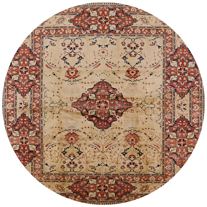 Tapis oriental ivoire / rouge, Rond 7 pi