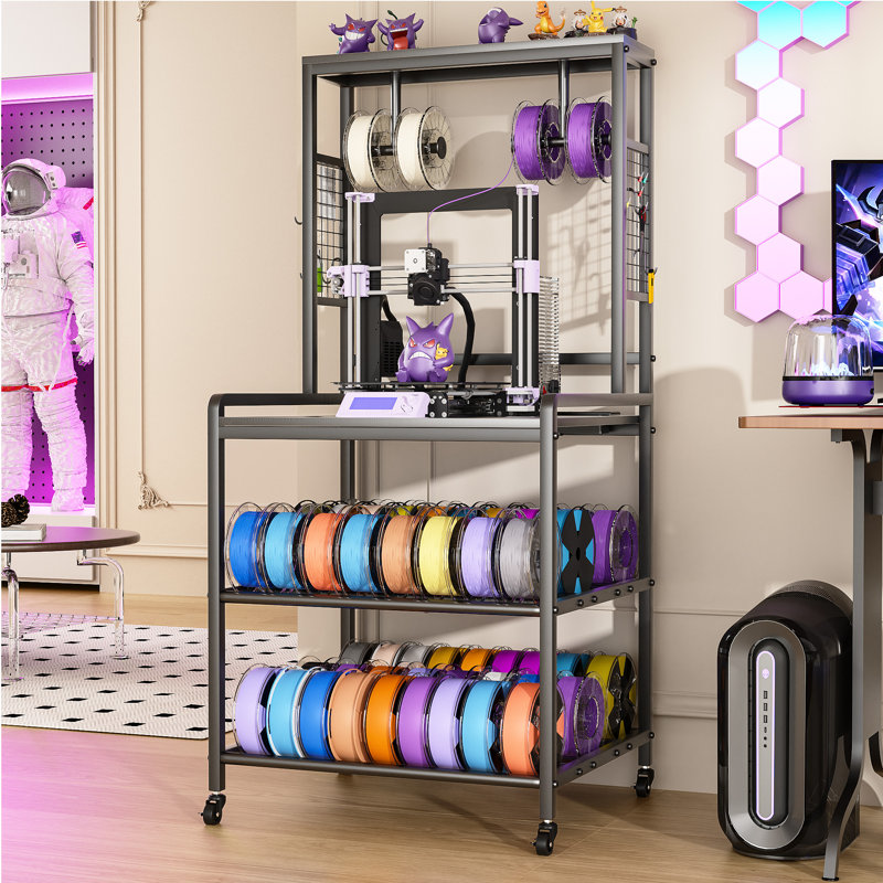 Support pour imprimante 3D avec rangement pour filament, table pour imprimante 3D robuste avec station de charge, support de rangement pour filament pour chariot à imprimante, noir