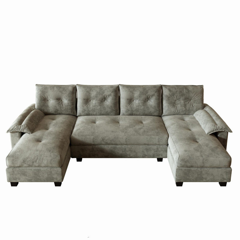 Canapé modulaire réversible en chenille 3 pièces avec accoudoirs amovibles et ports USB, Chenille gris pâle