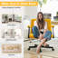 Chaise de bureau jaune avec accoudoirs croisés en lin jaune avec roulettes - ergonomique pour le bureau personnel, le travail et les études