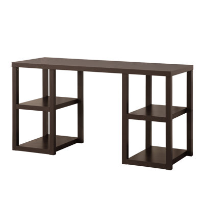 Bureau cappuccino en chêne, inspiré, 4 tablettes de rangement, placage de papier, tablettes de rangement