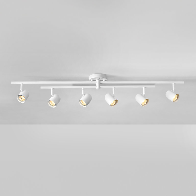 Éclairage sur rail blanc mat 6 lumières avec barre pivotante centrale et têtes réglables, luminaire à intensité variable de 45 po pour l'éclairage de cuisine moderne