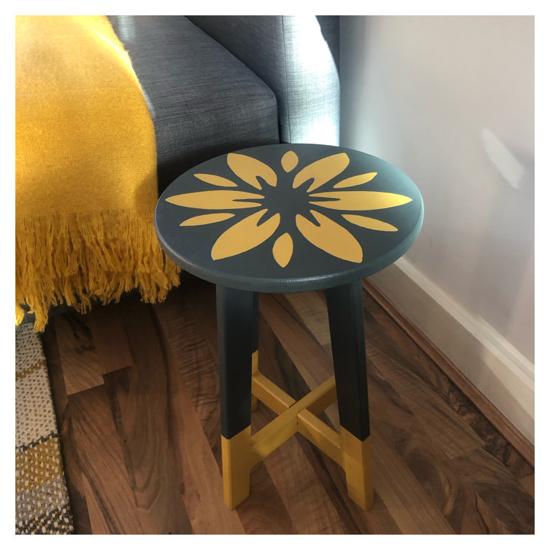 Solid + Manufactured Wood Accent Stool, Yellow/Grey