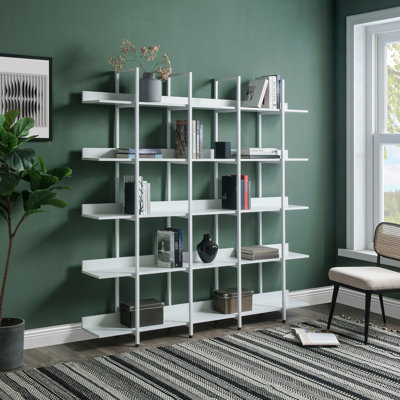 5 Tier Bookcase Home Office Open Bookshelf, Vintage Industrial Style Shelf with Metal Frame, MDF Board