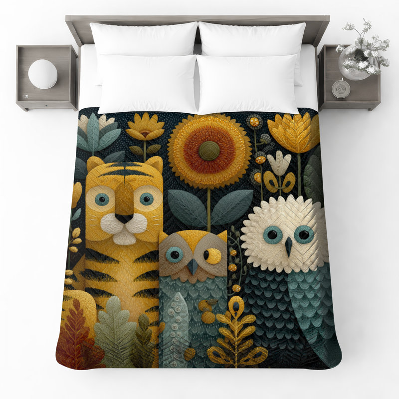 Illustration de couvre-lit tigré hibou, Grand lit