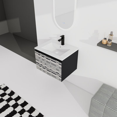 Meuble-lavabo mural 24 po avec lavabo en céramique et porte d'armoire à fermeture en douceur 24 po