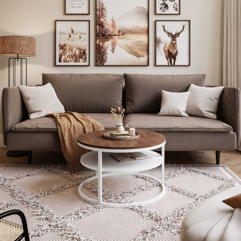 Guarascio Coffee Table with Storage, Stirling oak, White,  42" H x 60" L x 60" W