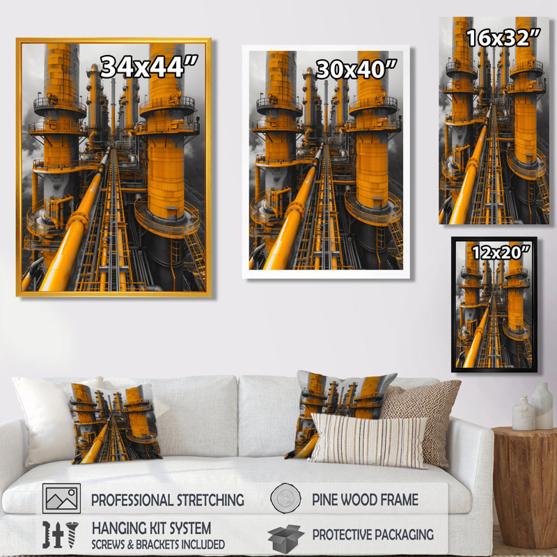 Shaver - Factories, art mural, Toile avec cadre flottant brun, H 20 po x l 12 po x P 1 po