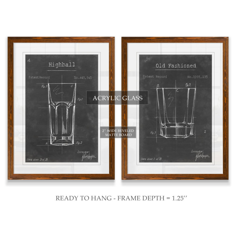 «Barware Blueprint I» par Antonyus Bunjamin (Abe) - ensemble de 2 reproductions d'art encadrées, H 24 po x l 18 po, Espresso