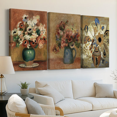 Vintage Floral Print CCCLVIII  -Custom Wrapped Gallery Canvas - 3 Pieces