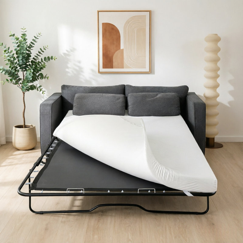4 Inch Memory Foam Mattress Topper Replacement For Sleeper Sofa And Couch Beds,Washable Cover,White (Sofa Not Included)