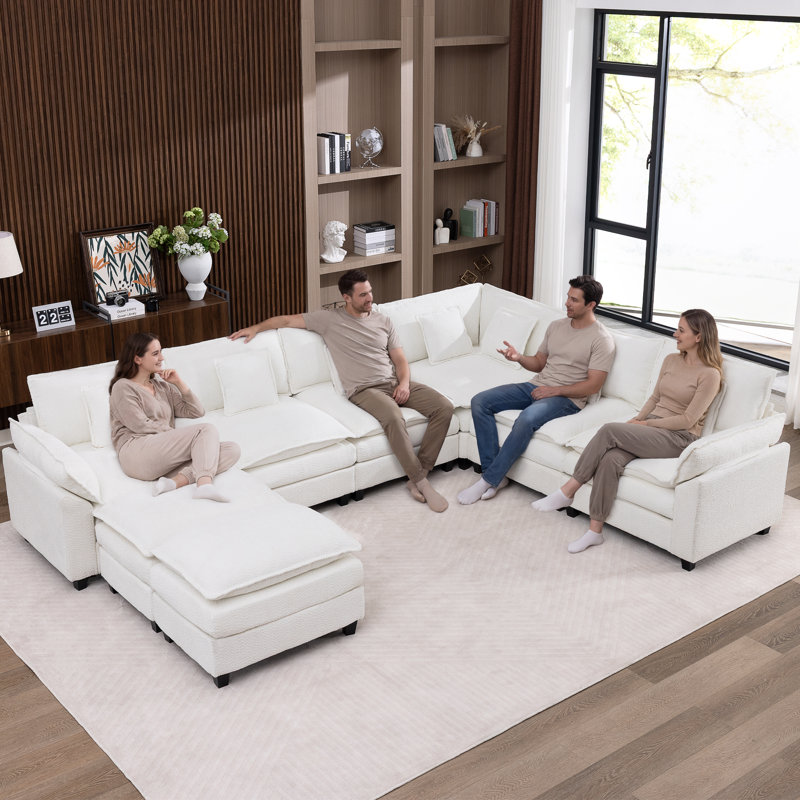 Grand canapé modulaire en forme de U modulaire en forme de U avec deux repose-pieds détachables en tissu de chenille respirant pour 8 personnes Erinn