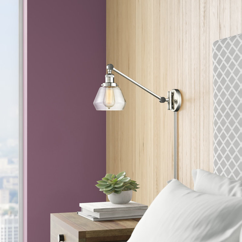 Chill Plug-in Swing Arm Sconce, Clear, Satin Gold