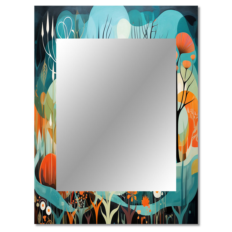 Teal Mid Century Mod Nature - miroir mural moderne Mid-Century, miroir décoratif bleu sarcelle, impression d'art en métal